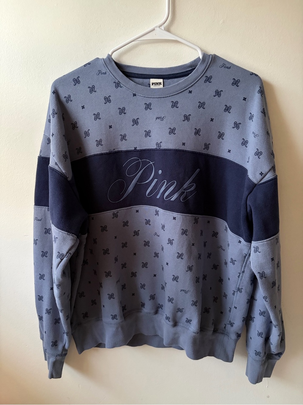 PINK Victoria's Secret Blue Tone Logo Crew Sweater
